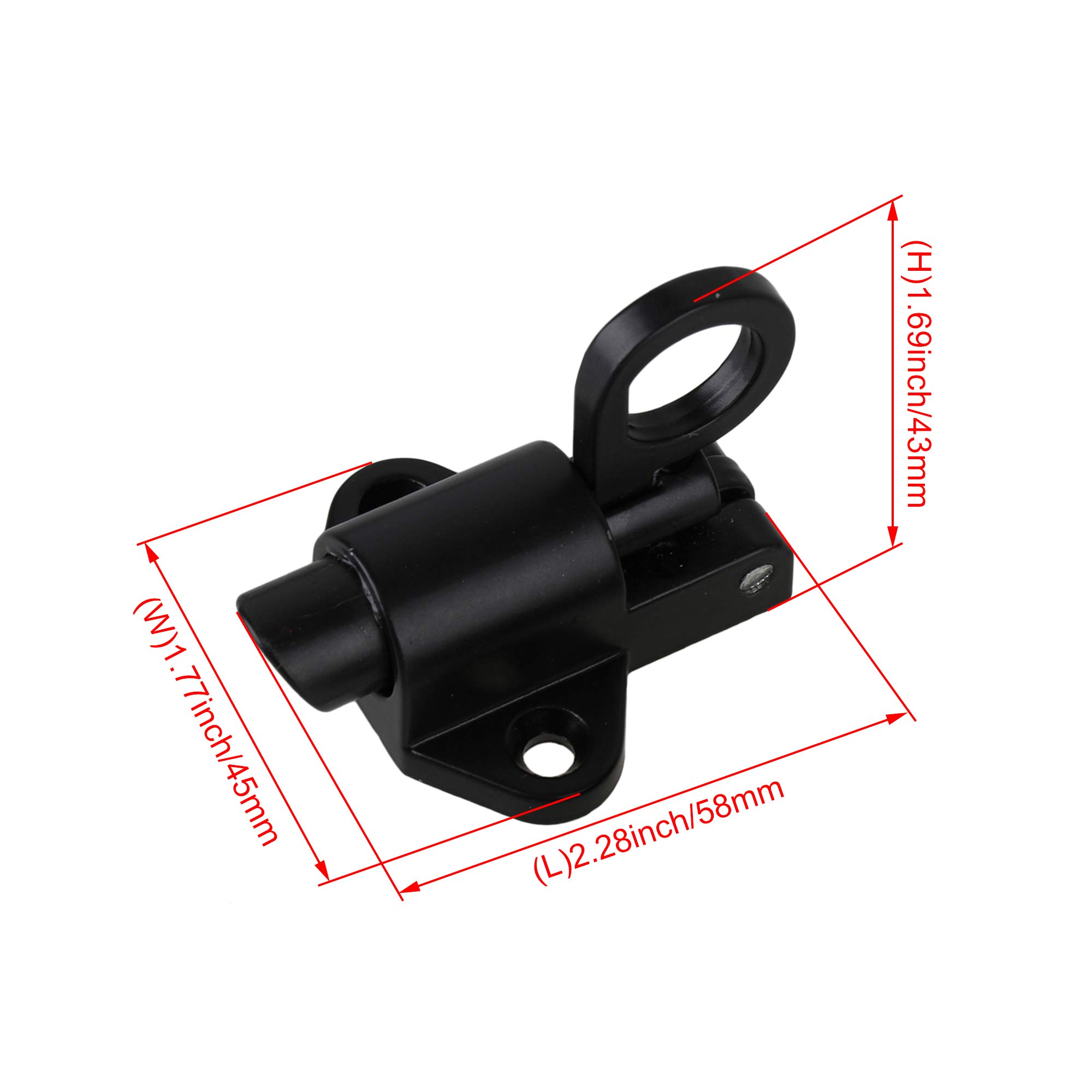 BQLZR Black Aluminum Window Cabinet Pull Ring Spring Load Automatic Door Bolt Latches Lock with Screws, 58 x 44mm/2.28 x 1.73"(L x W) - Image 4