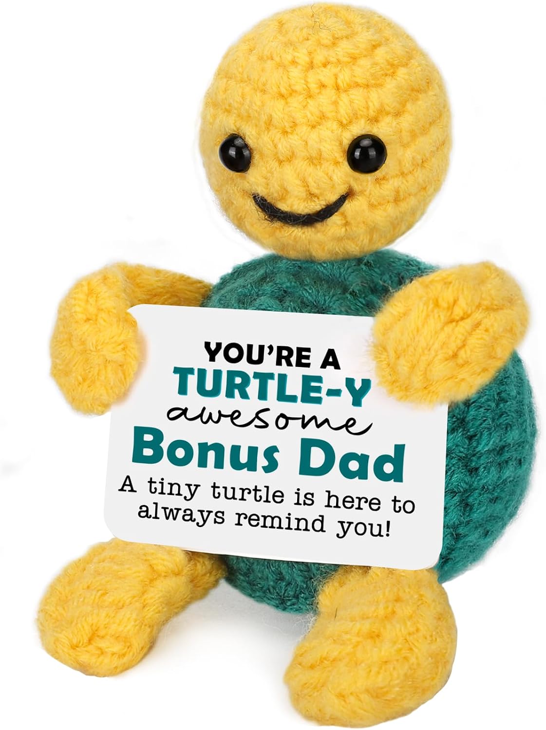 Funny Turtle Bonus Dad Stepdad Gifts from Daughter Son, Fathers Day Birthday Gifts for Bonus Step New Dad, I Love You Daddy Present, Cute Small Handmade Emotional Positive Support Crochet Desk Decor