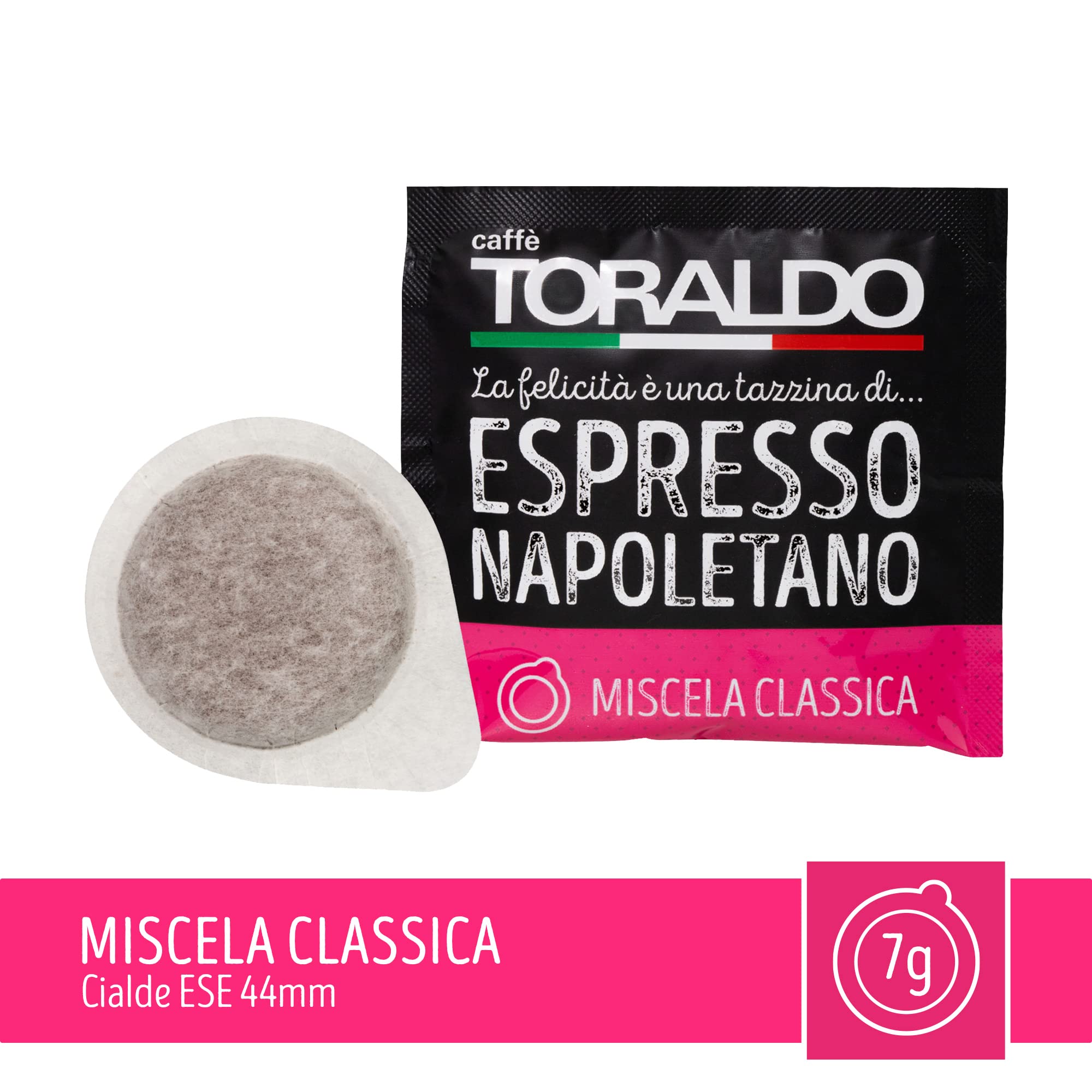 CAFFÈ TORALDO | Cialde ESE 44 | Caffè Selezionato, Tostato e Torrefatto in Italia | Eccellenza del Caffè Napoletano (300 Cialde, Miscela Classica)
