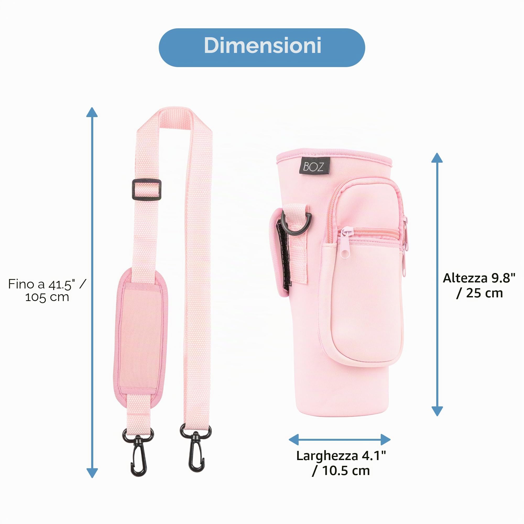 BOZ Porta Borraccia Tracolla con Tasca per Cellulare - Porta Borraccia Termico in Neoprene da 1,2 L - Portabibite Termico con Tracolla Regolabile (Rosa)