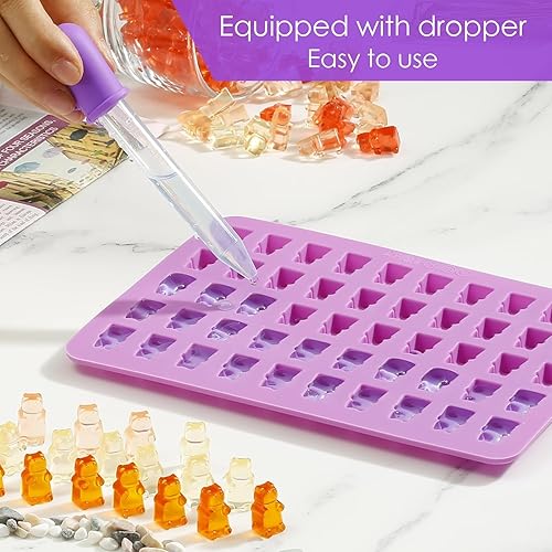 Miniatura 6 de Juego de 3 moldes de silicona para caramelos, dinosaurios, osos, formas de corazón con 2 goteros para gomitas, chocolate y golosinas caseras, sin