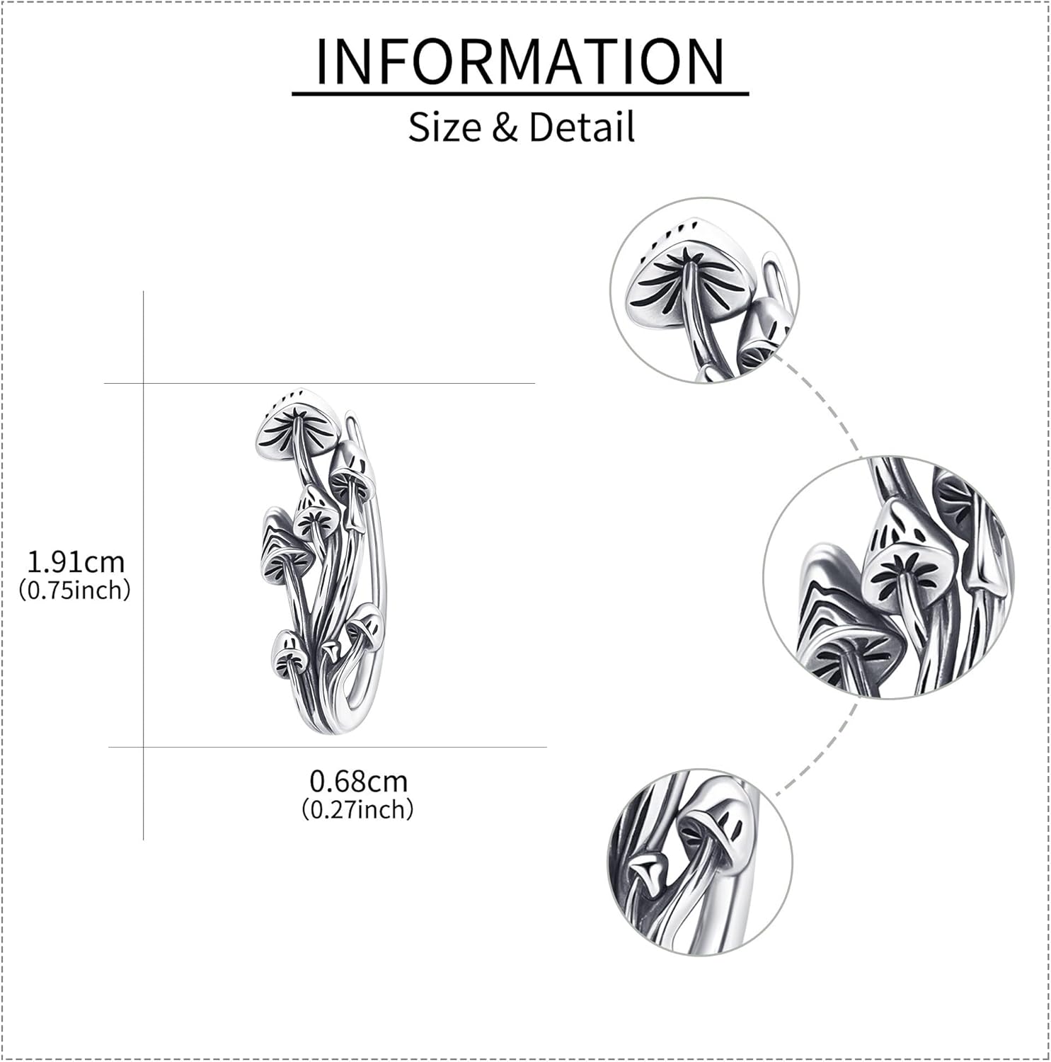 Mushroom Ear Climbers Earring 925 Sterling Silver Mushroom Crawler Earrings for Women Hypoallergenic Crawler Earrings Gift for Her - Image 5