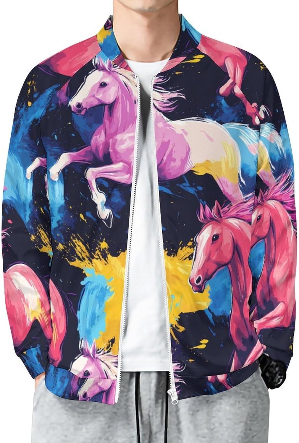 Colorful Running Horse Men's Outerwear Jackets & Coats Casual Zippered Windbreakers Tops