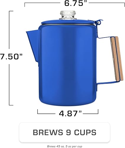 Miniatura 4 de COLETTI Bozeman Blue Percolator - Cafeteras de camping - Percoladora favorita de campamento - Sin aluminio o plástico 9 tazas, azul