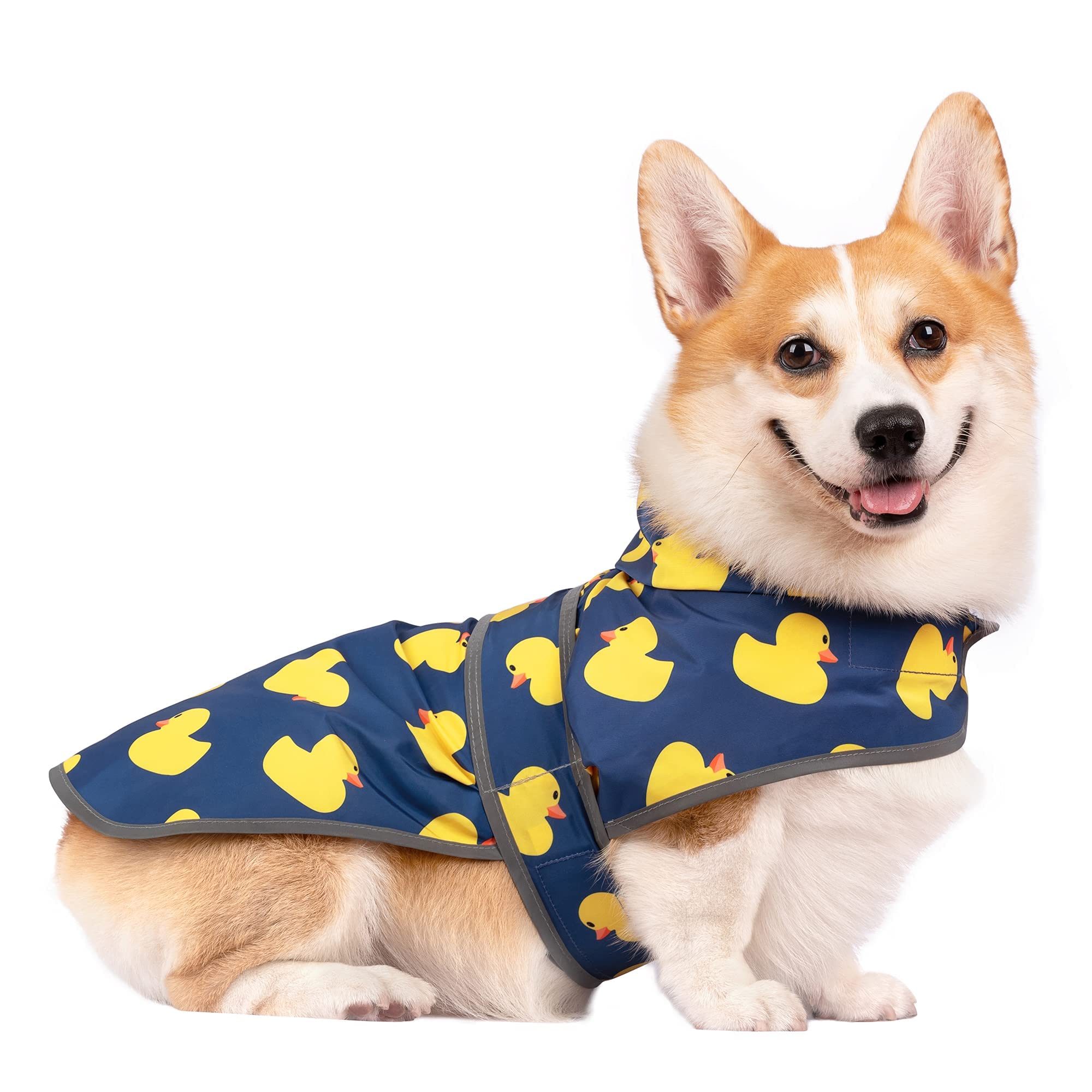 Chubasquero para Perro con Capucha, Chaqueta Impermeable con Capucha para Perro Mono para Cachorros Poncho de Lluvia con Orificio para Correa (Blue Duck XS)