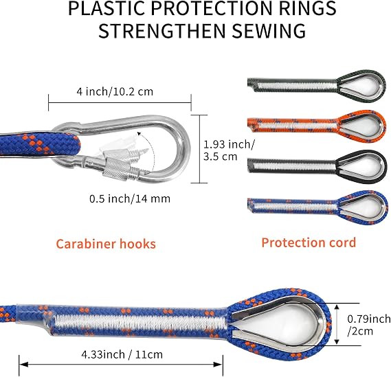NewDoar 14KN Static Climbing Rope 8mm Accessory Cord Equipment 33FT(10M) 66FT(20M) 98FT(30M) 165FT(50M) Escape Rope with 2 Carabiners for Ice Climbing Fire Rescue Rope Safety Rope