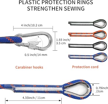NewDoar 14KN Static Climbing Rope 8mm Accessory Cord Equipment 33FT(10M) 66FT(20M) 98FT(30M) 165FT(50M) Escape Rope with 2 Carabiners for Ice Climbing Fire Rescue Rope Safety Rope