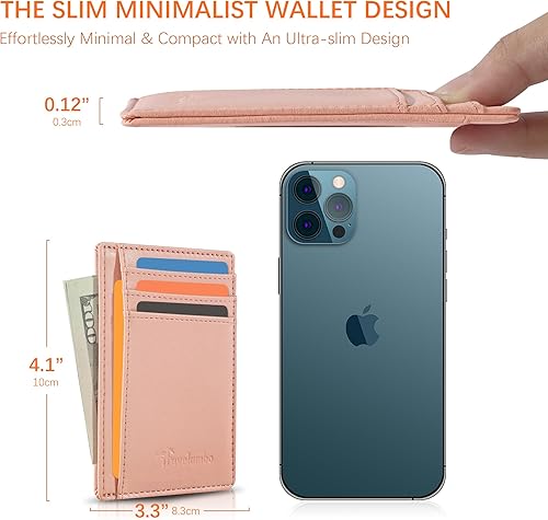 Miniatura 188 de Travelambo billetera mediana y minimalista de cuero para bolsillo frontal, con bloqueo de interferencia de radiofrecuencia, Verde, Minimalista