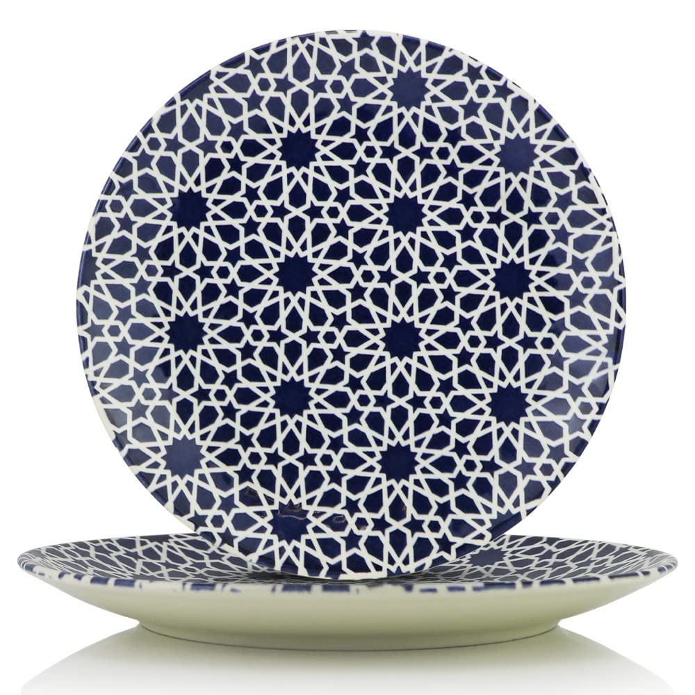 Juego de 6 platos de porcelana oriental redondos, 27 cm de diámetro, color azul y blanco