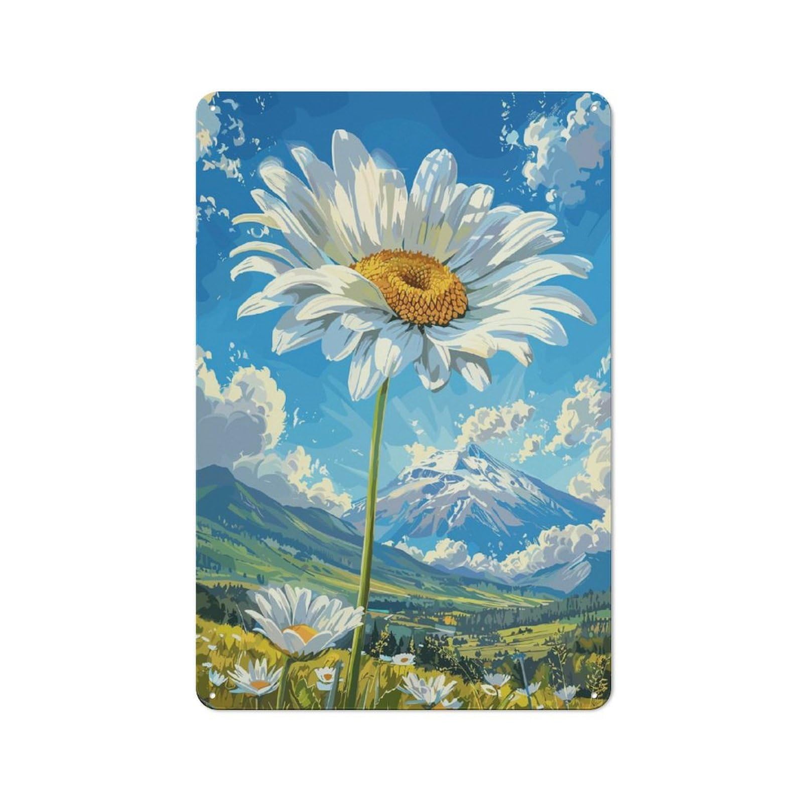 Junmoney Style-9 Daisy Mountain View Tin Wall Sign 30X20cm, Retro Novelty Wall Art For Bedroom, Kitchen, Office Or Living Room
