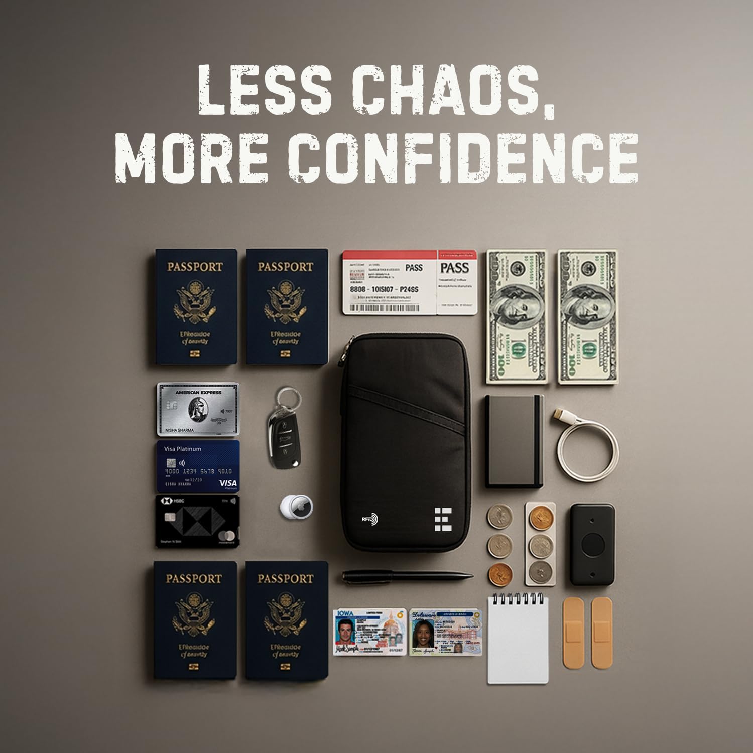 Zero Grid Family Passport Holder for Up to 6 Passports, Large Travel Document Organizer Wallet with 7 RFID Blocking Sleeves for Anti-Theft Protection - Midnight Black - Image 7