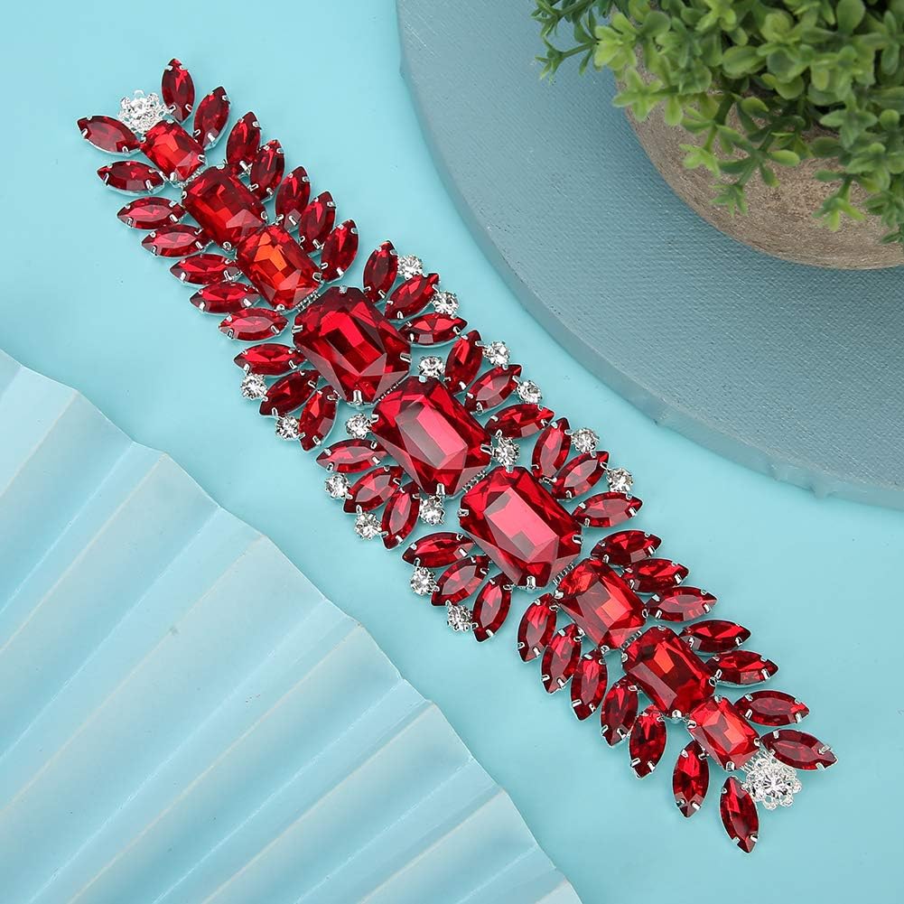 Oumefar Crystal Rhinestone Chain Trim Crystals Sewing Applique Patches Red Rhinestones for Crafts Decoration for Sewing DIY Wedding Dresses Bags Shoes Fabricappliquepatch Red Rhinestone Applique