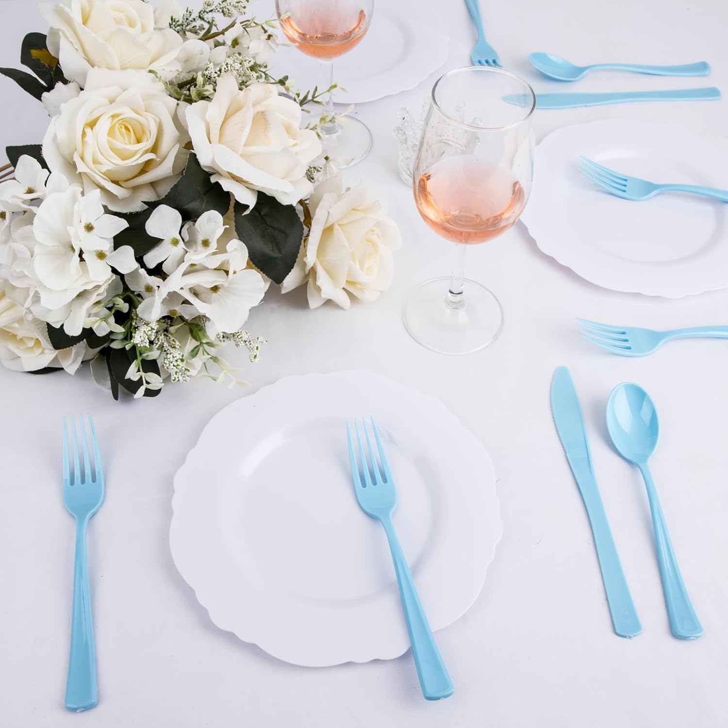 WDF 160 Piece Blue Plastic Silverware - Heavy Duty Blue Silverware Includes 80 Forks, 40 Spoons, 40 Knives, Disposable Plastic Utensils Perfect for Wedding/Birthday/Party