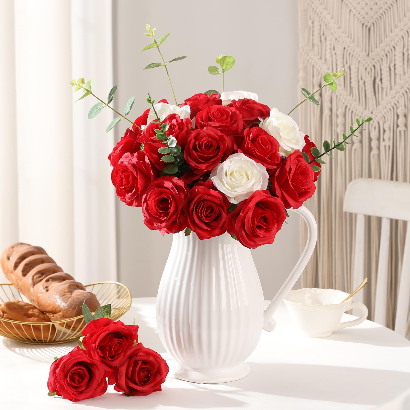 Fake Rose Bouquet 50 PCS Artificial Red Roses - Velvet Silk Fake ...