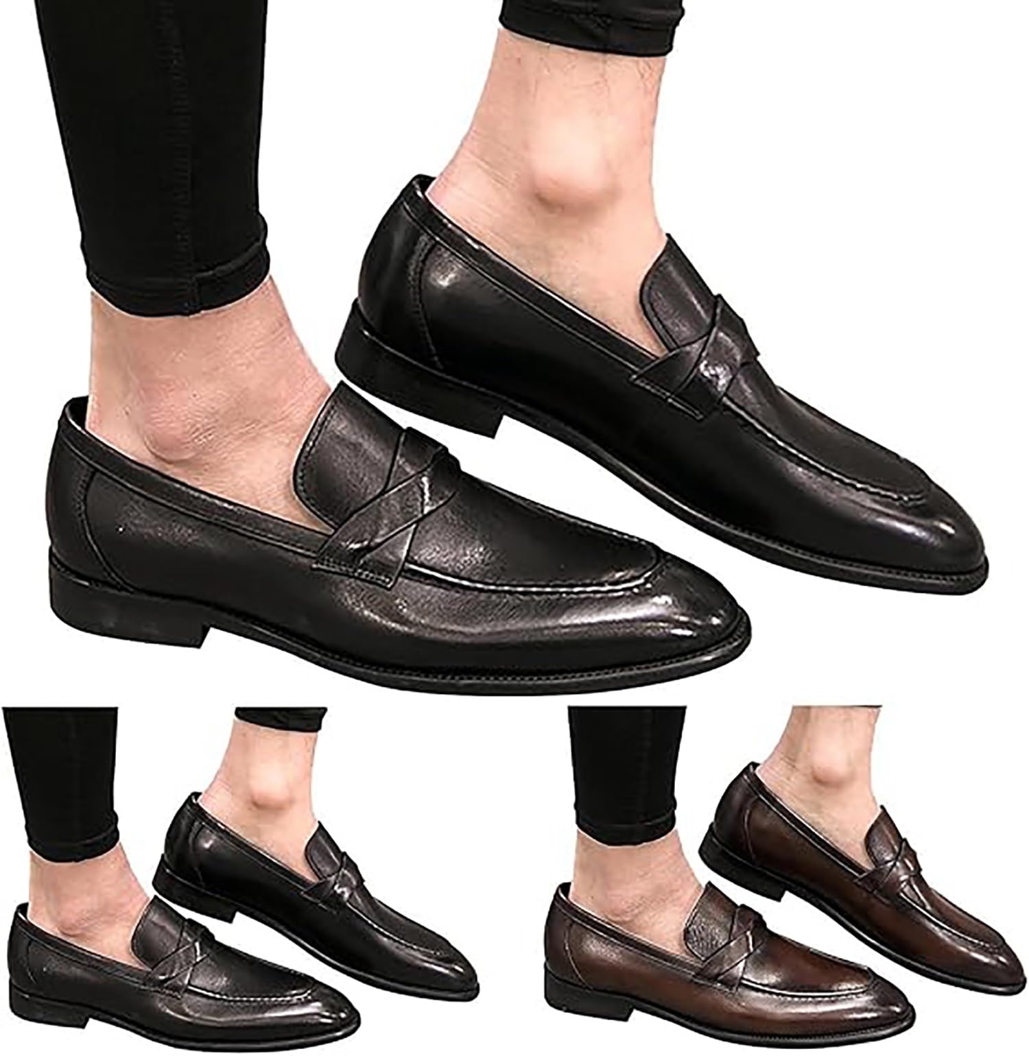 Mocasines de piel sintética con cordones for hombre, zapatos de vestir con punta puntiaguda y tacón plano for negocios, oficina y ropa informal.
