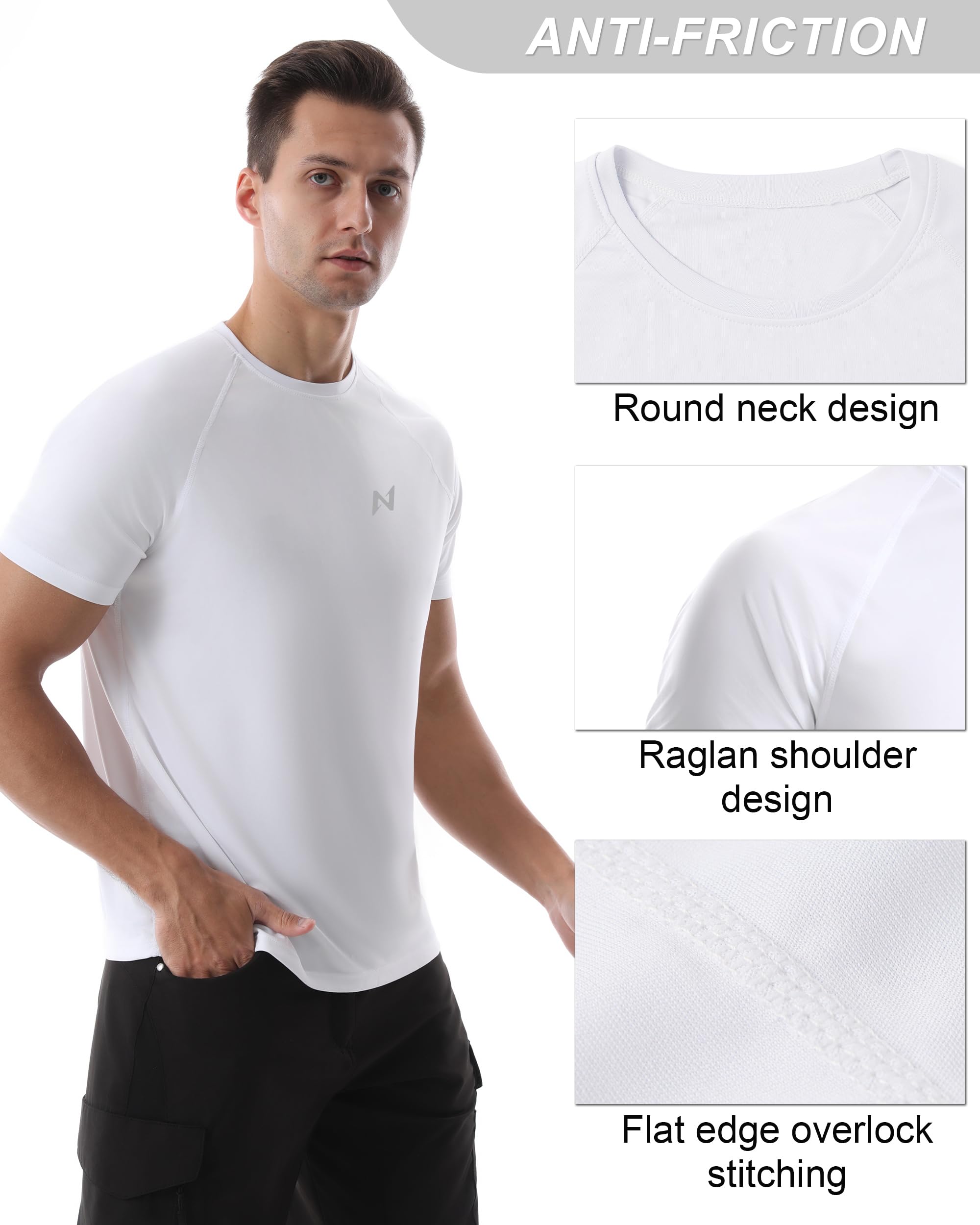 isnowood Camiseta de natación de Manga Corta para Hombre, Camiseta de protección Solar UPF 50+, de Secado rápido, para Playa, Pesca, Blanco, Large