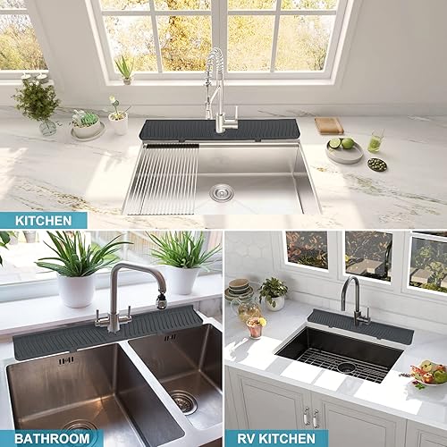 Miniatura 7 de Protector contra salpicaduras para fregadero de cocina de 30 pulgadas, protector contra salpicaduras de grifo de silicona, alfombrilla de silicona