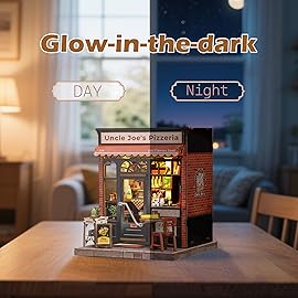 Fsolis Book Nook Kit - 3D Wood Puzzles for Adults, 285 pcs, DIY Bookshelf Scene Miniature Kit, Tiny House Mini Craft Model Gifts for Women (Uncle Joe\'s Pizzeria)