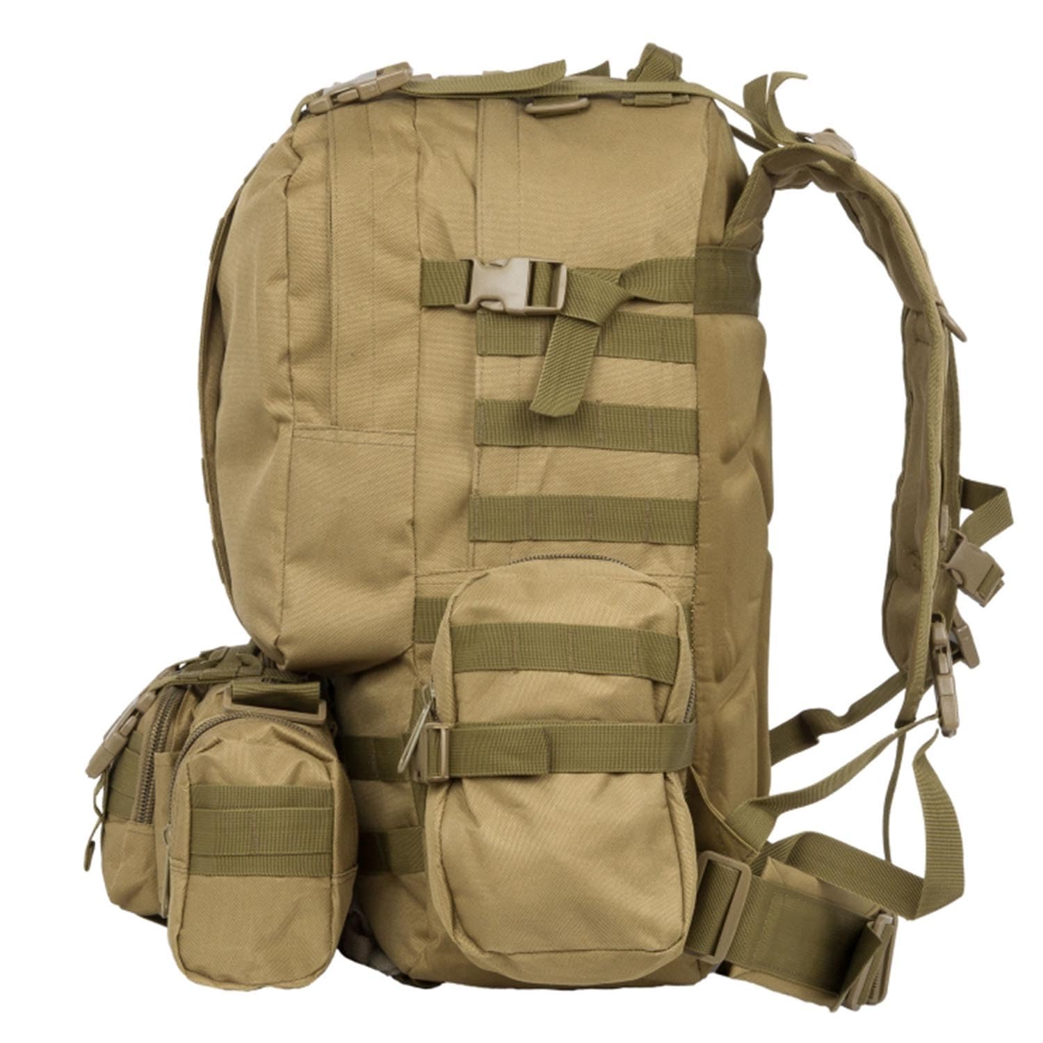aiGear 55L Zaino Tattico Militare Grande Capacità Impermeabile Kaki | Militare Zaino, Borsone da Viaggio per Uomo/Donna, per Sport all'aperto Trekking Escursioni Pesca Palestra Camping