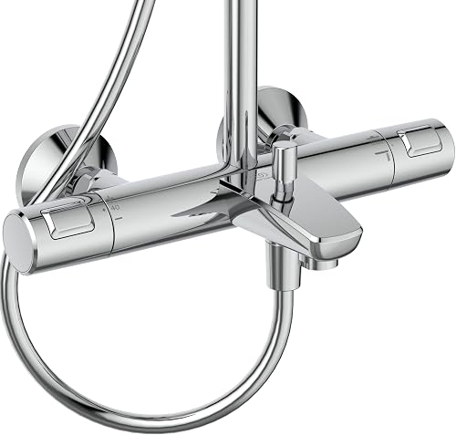 Ideal Standard Ceratherm T25 Sistema doccia, soffione doccia a risparmio idrico con getto variabile e protezione antiscottatura, flessibile doccia 1750 mm – Cromato (315x487,5x1498 mm) - 4