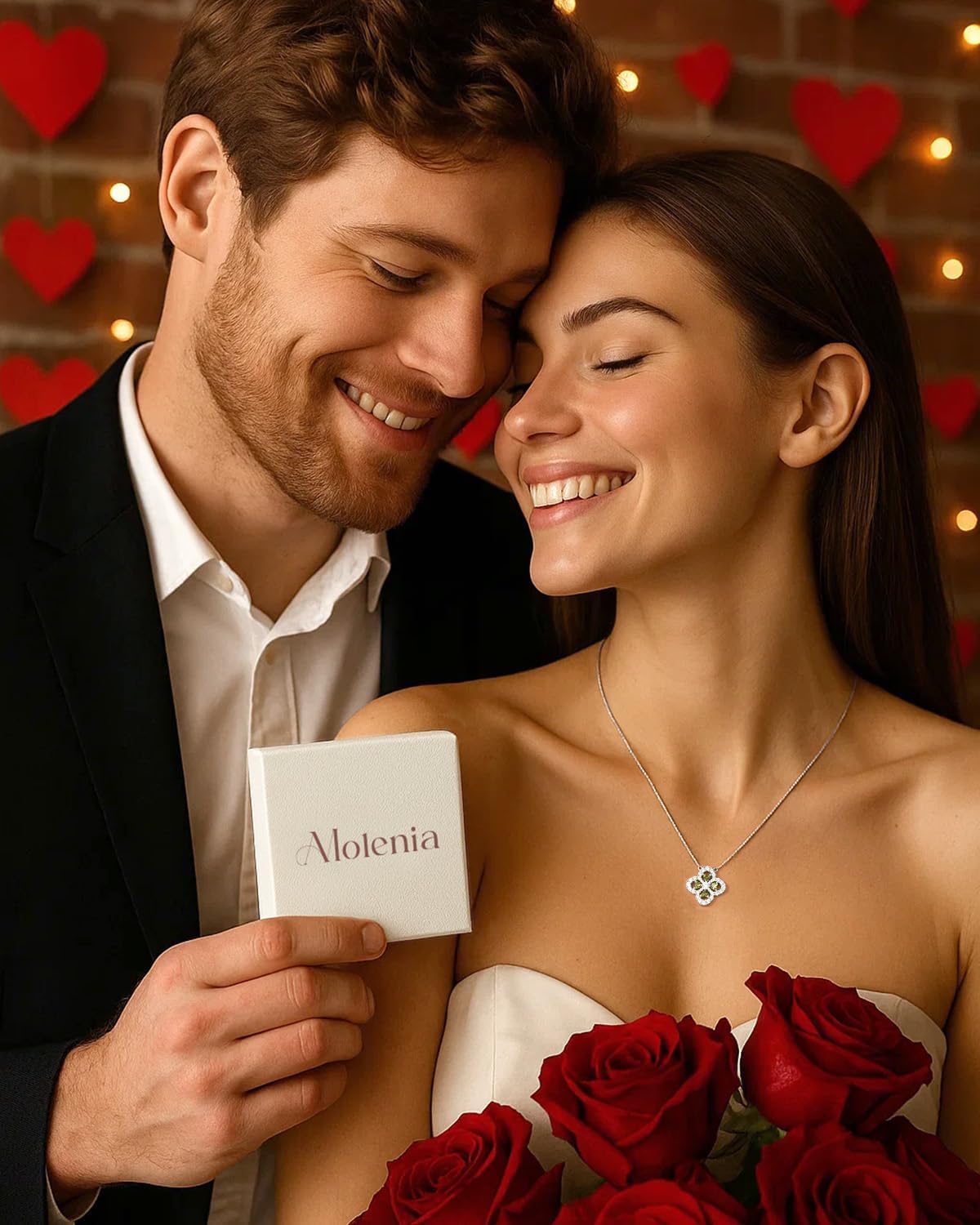 Valentine Necklace Gift for Her, 18K White Gold Plated Four Leaf Clover Lucky Charm 925 Silver Heart Birthstone Pendant, Protection Jewelry Birthday Friendship Saint Patrick Day Gift for Wife Daughter - Image 2