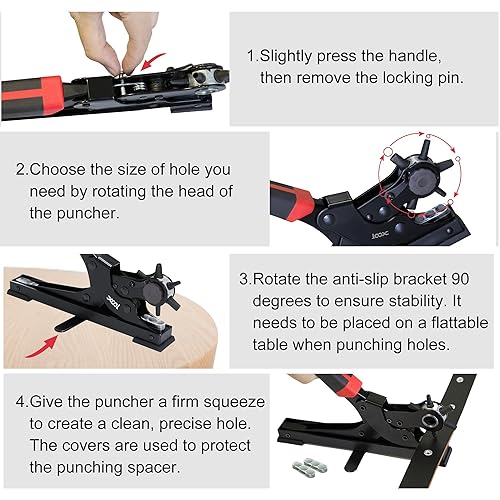 Miniatura 37 de XOOL Kit de herramientas con ojales, herramienta de perforación de artesanía en cuero, 1/2" y 3/8