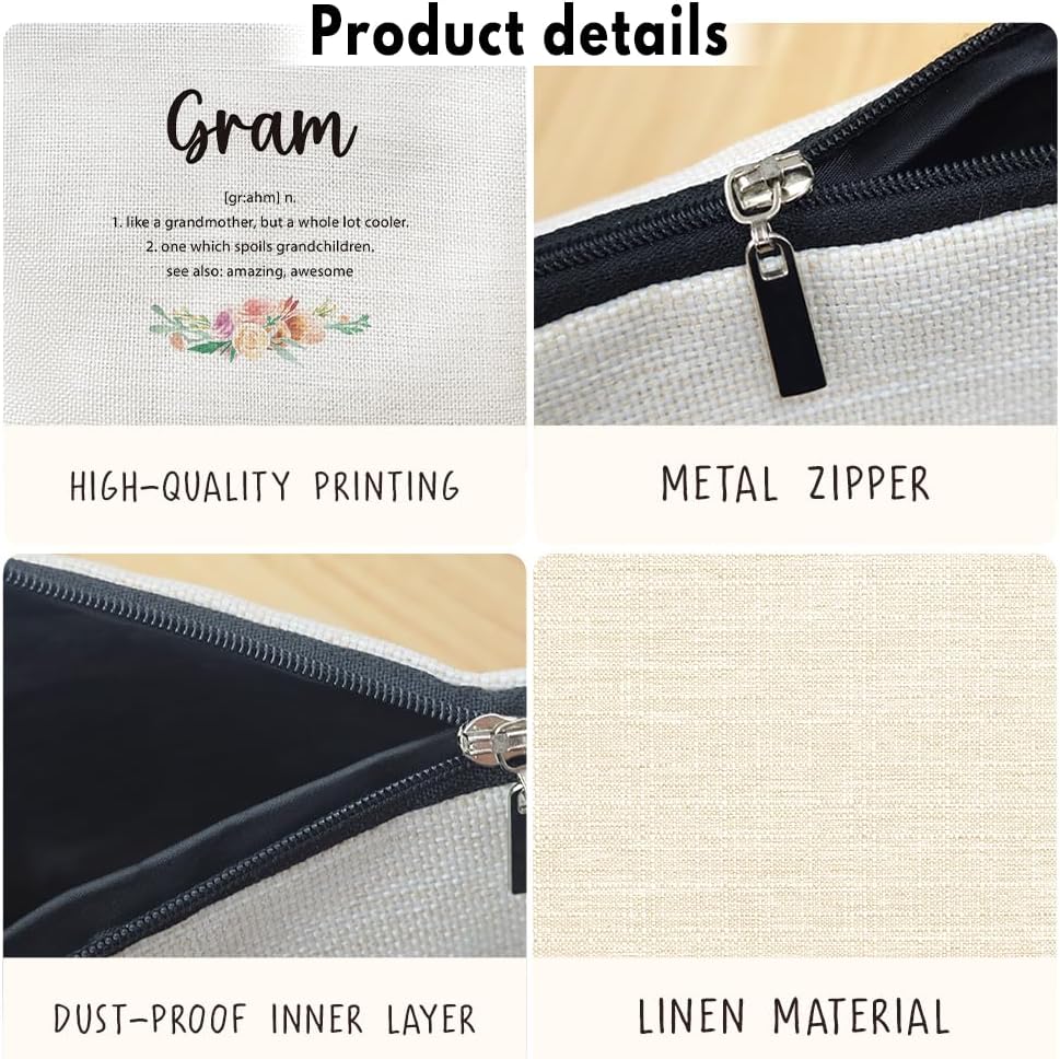 Gram Gifts Makeup Bag, Best Gram Gifts for Christmas from Grandkids Cosmetic Bag for Women, Grandma Gift from Granddaughter Grandson Toiletry Bags Zipper Makeup Pouch - Image 7