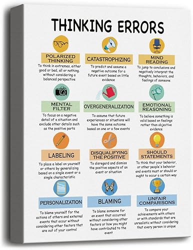Lienzo decorativo para pared, diseño de errores de pensamiento, distorsiones cognitivas, póster de psicólogo escolar, decoración de oficina,