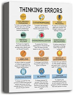 Thinking Errors Canvas Wall Art Decor, Cognitive Distortions Decor, School Psychologist Canvas Prints Poster Counselor Office Decor, Therapy Anxiety, Psychologist CBT Mental Health Strategies 12x15