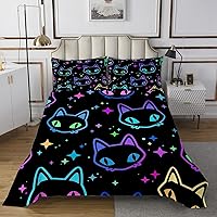 Vista 2 de Erosebridal Lindo juego de edredón de gatos degradados para niños y niñas, colcha de gatos kawaii, tamaño Queen, juego de ropa de cama colorido