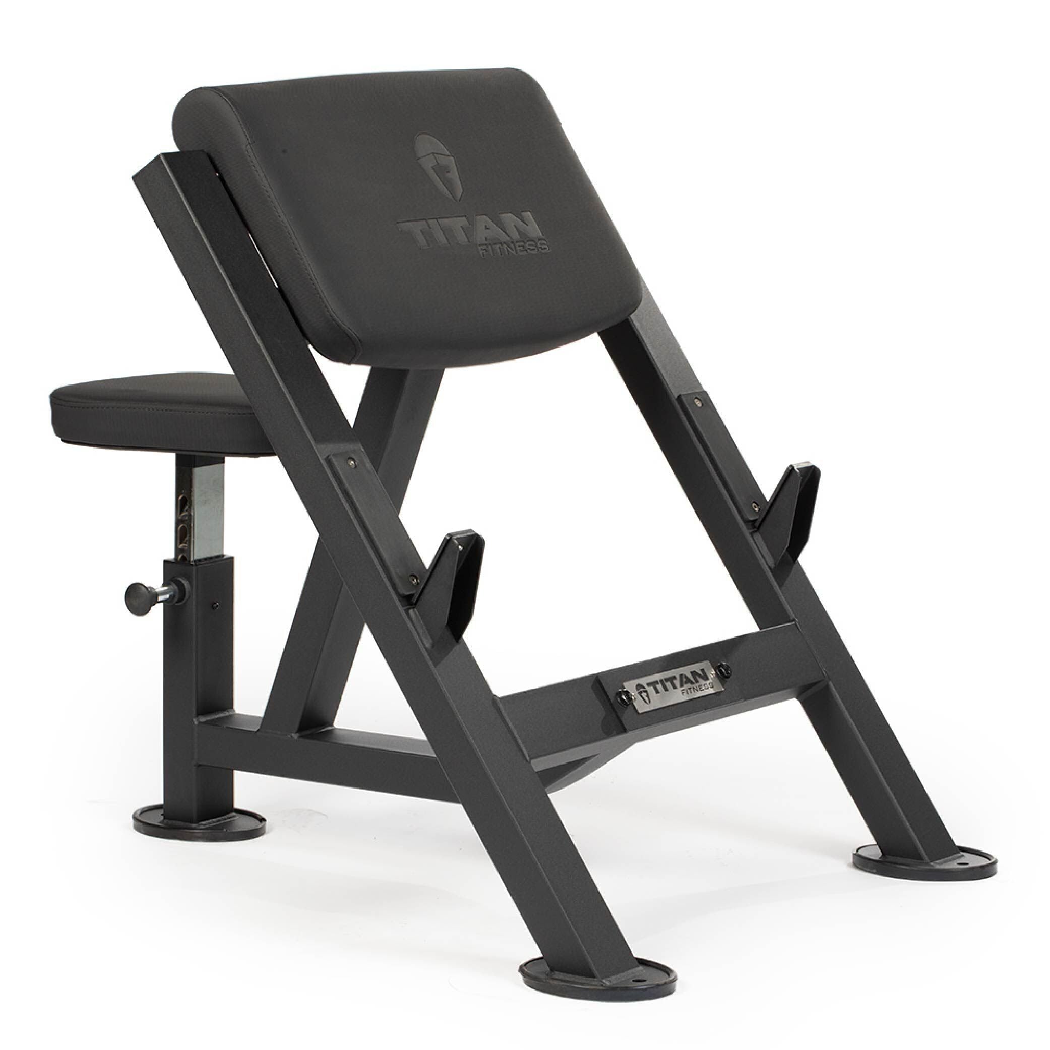 Titan Fitness Seated Preacher Curl Bench, Max Load 250 LB, Bicep Curl Support Training, Isolated Barbell Dumbell EZ Curl Specialty Bench