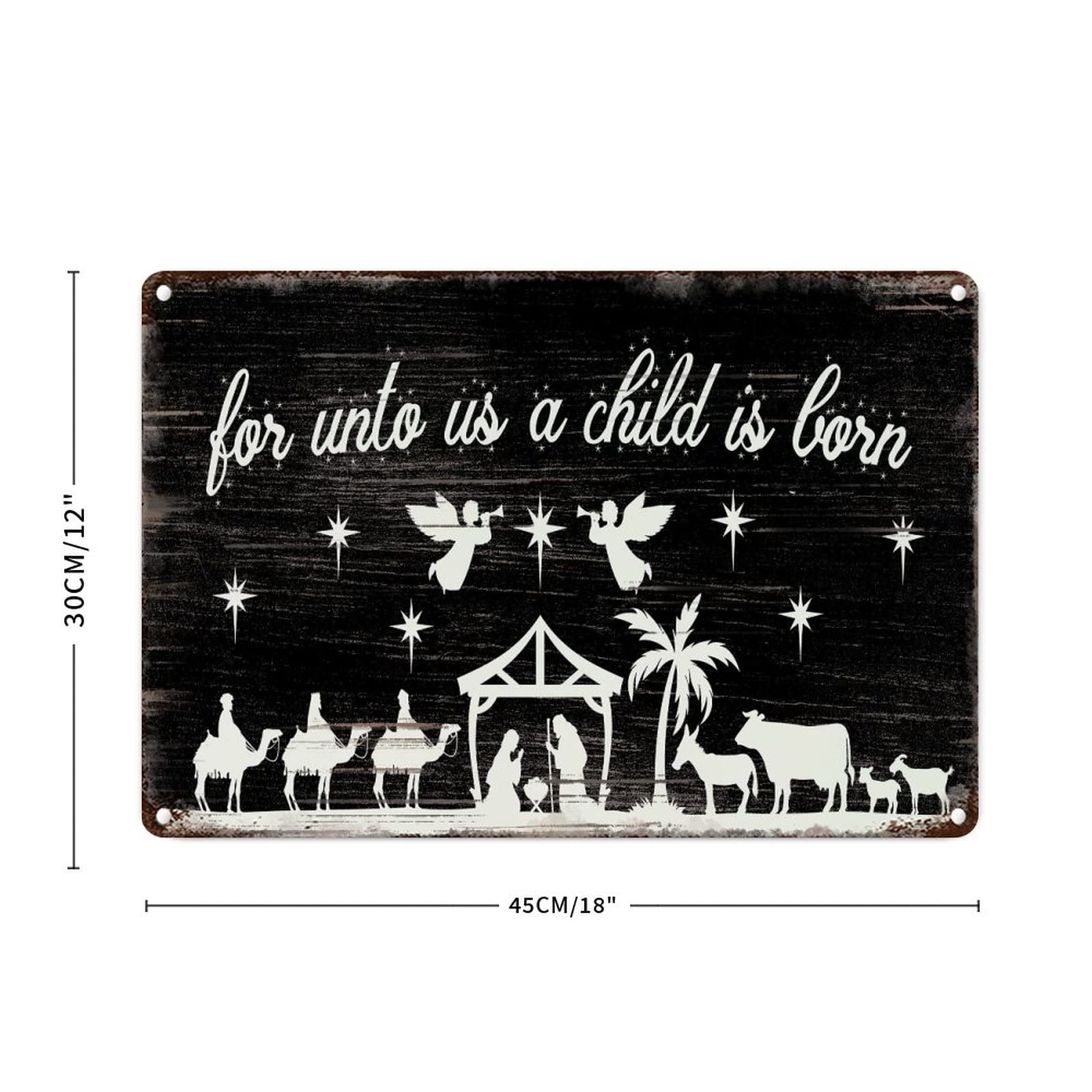 Plaque métal crèche de Noël vintage décoration murale noire 30x45 cm