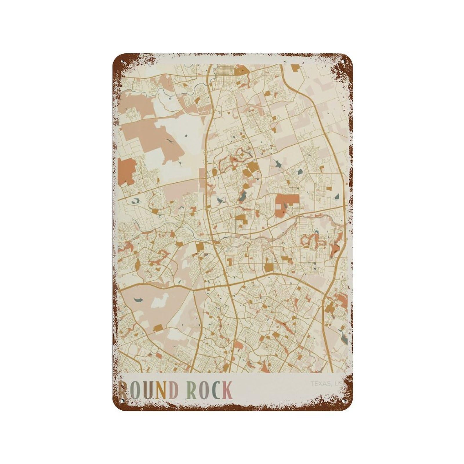 xiaoxiaoshen Round Rock Map Texas Travel Gift Boho Wall Decor Art Metal Tin Poster Modern Home Decor Art Home Bar Shop Decorations Vintage Sign 30x20cm