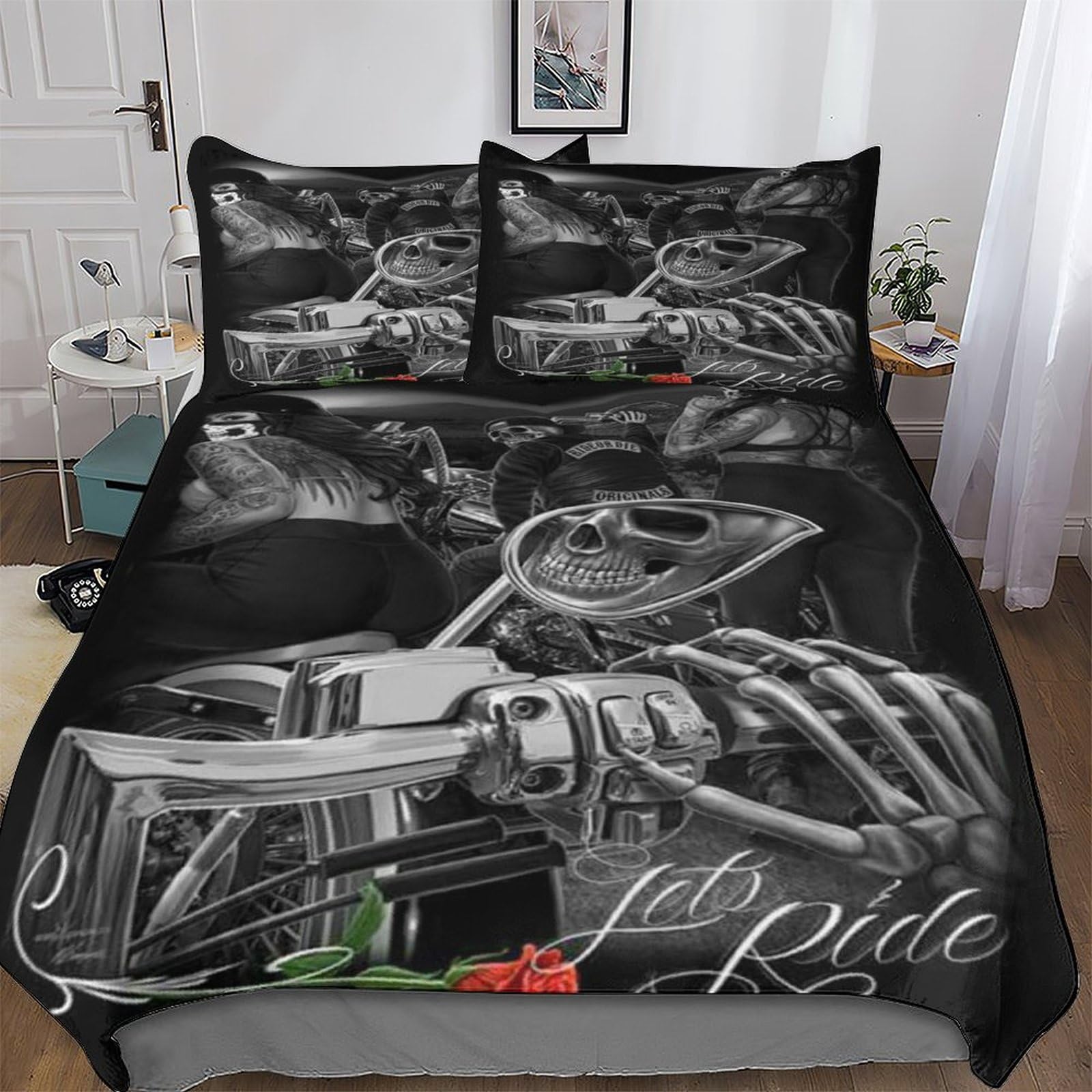 Parure de lit gothique squelette pour décoration chambre ado et adulte
