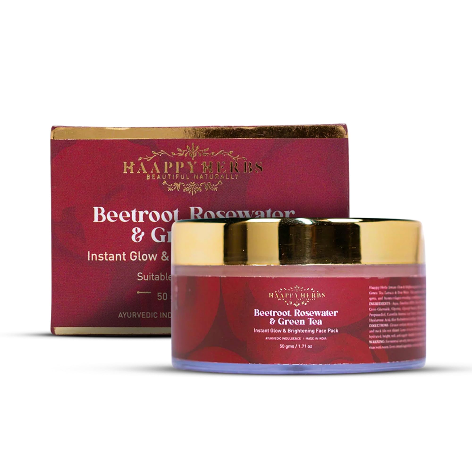 Haappy Herbs Brightening Face Pack 50g – Beetroot, Rosewater & Green Tea Glow Face Mask for Pigmentation, Dark Spots & Dull Skin – Hydrating Clay Face Pack for Glowing Skin-image-22