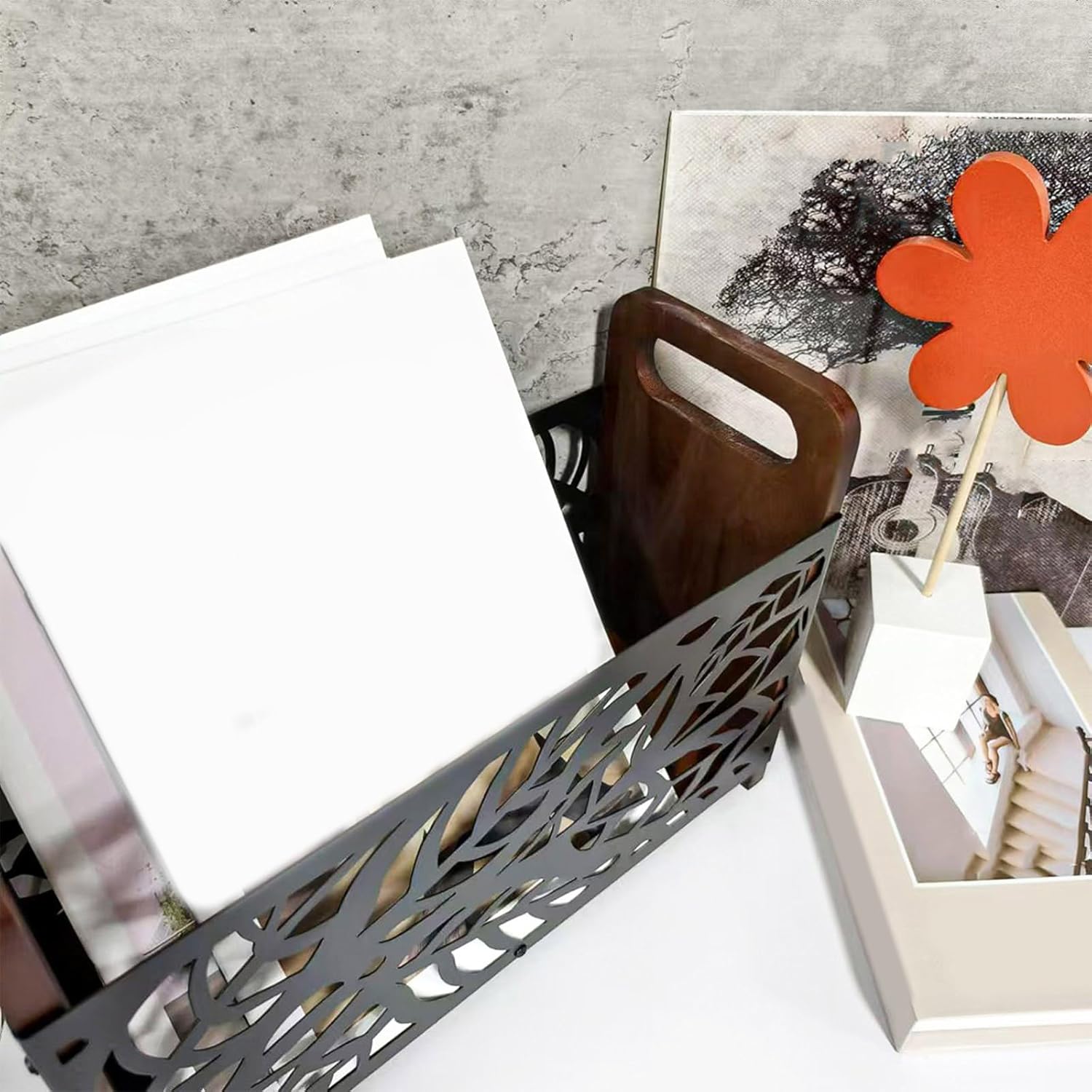 Vertical Space Efficient Floor Standing Organiser for Books and Magazines Wooden Multifunctional Newspaper Basket Newspapers Storage