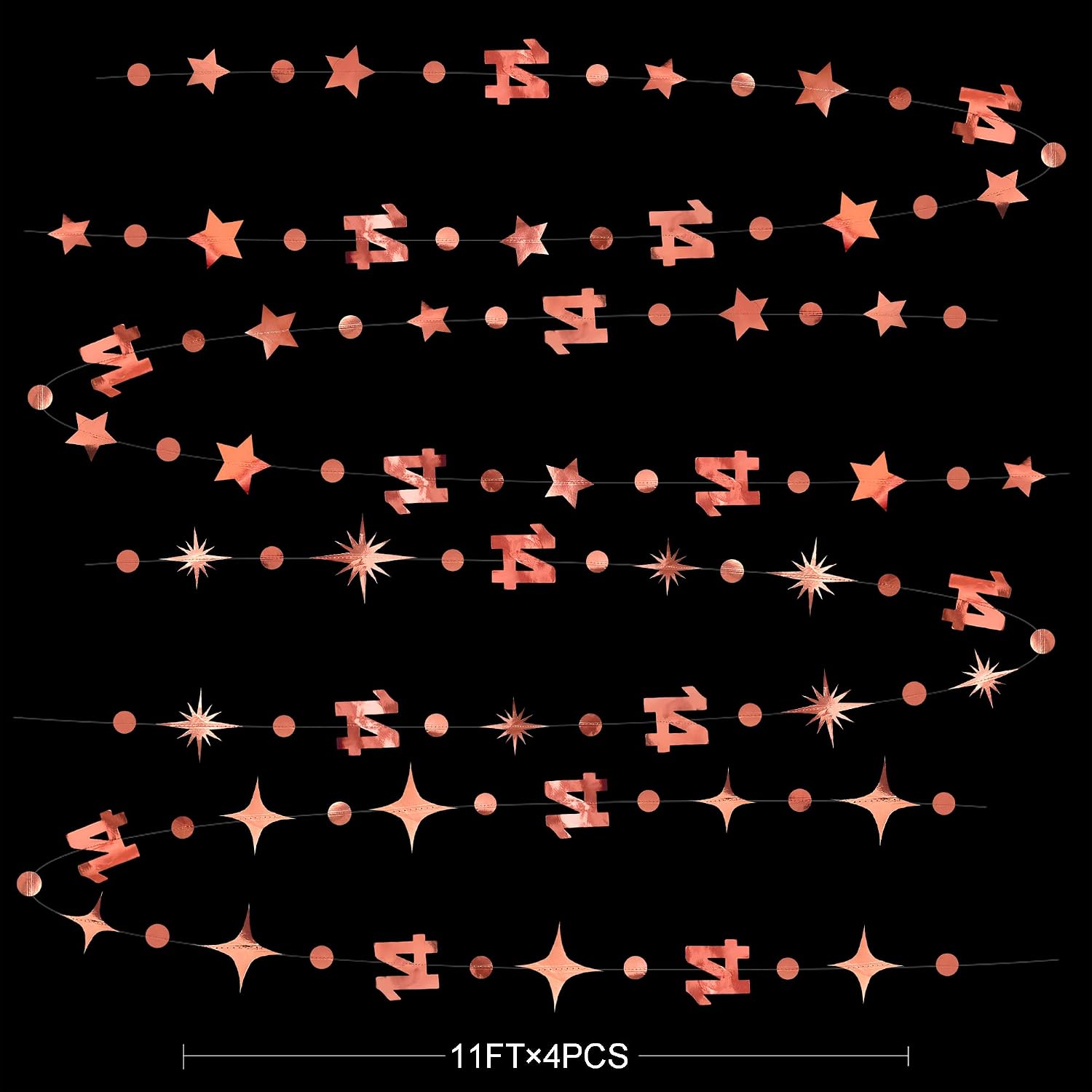 52Ft Rose Gold 14th Birthday Decorations Number 14 Circle Dot Star Garland Metallic Hanging Streamer Banner Backdrop for Girls Happy 14 Year Old Fabulous Birthday Fourteen Anniversary Party Supplies image 2