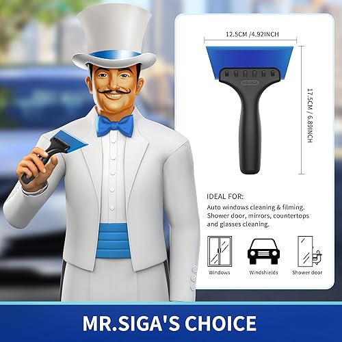 Miniatura 2 de MR.SIGA Mini rasqueta de vidrio 2 en 1 con rascador de hielo integrado, hoja de 5 pulgadas, paquete de 2 para azulejos, vidrio, espejo, ducha, tinte