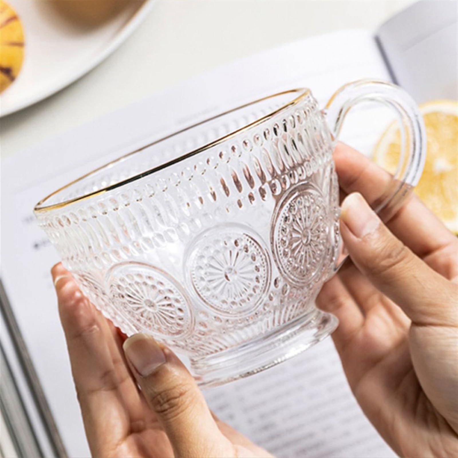 NZPOST Tazas de café Taza de Vidrio Retro Taza de Agua Redonda Restaurante Taza de Bebida fría Taza de Jugo Taza de café Europea Taza de café (2)