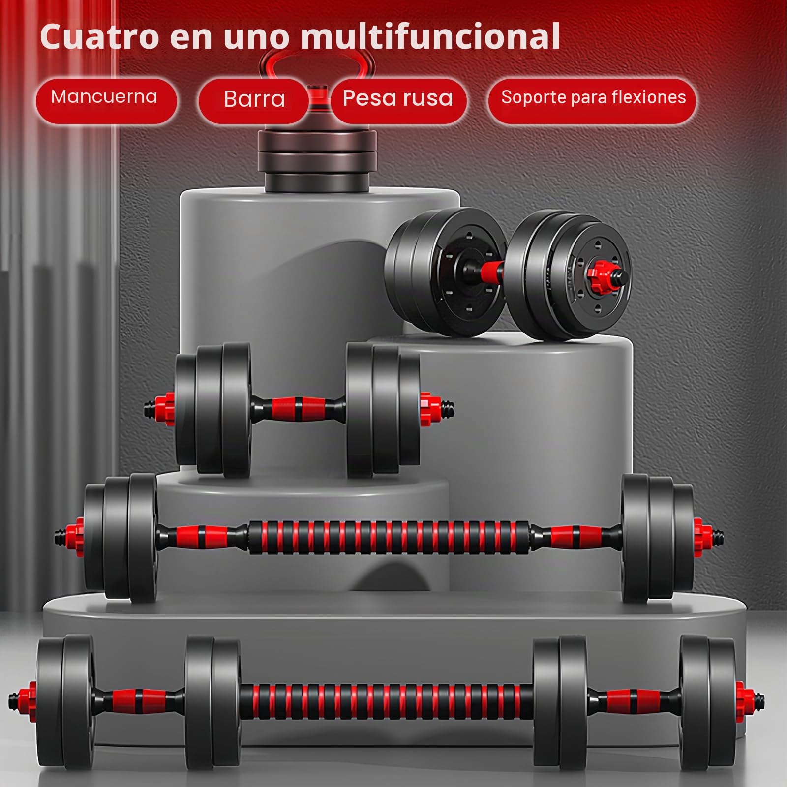 Juego de mancuernas ajustables de 44 libras, juego de pesas libres con conector, juego de mancuernas 4 en 1 utilizado como barra, pesas rusas, soporte de flexión, ejercicios de fitness para gimnasio