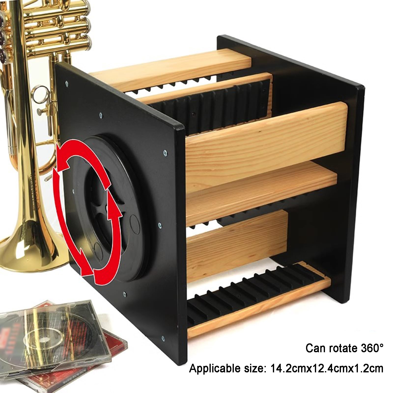 Porta CD Dvd da Scrivania, Organizer in Legno per CD, Ripiano Espositivo Girevole a 360° per CD, Ripiano di Finitura per Dischi, Contiene 45 Custodie Standard per CD, per Sala Cinema
