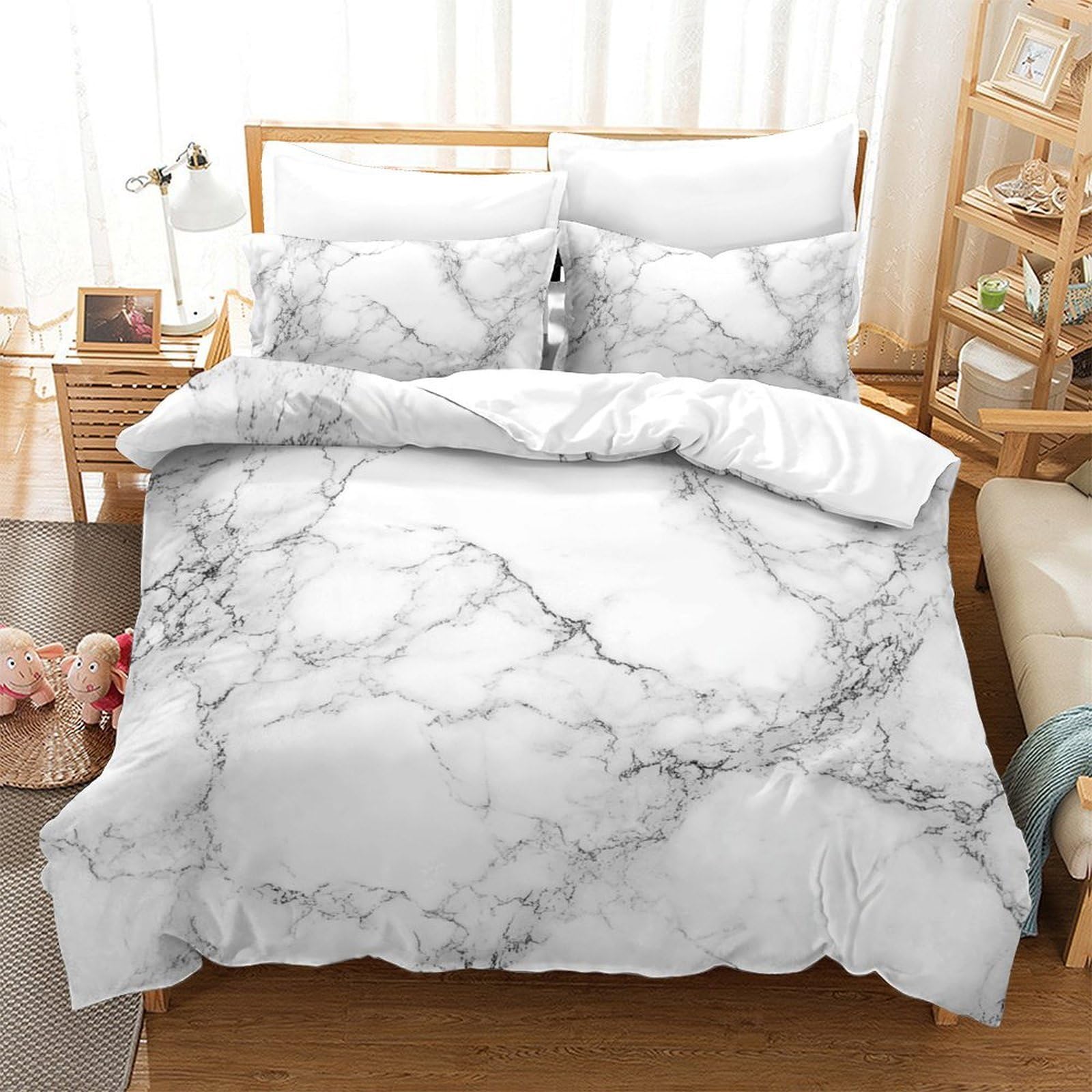Housse de couette marbre blanc 3D parure de lit King 220x240