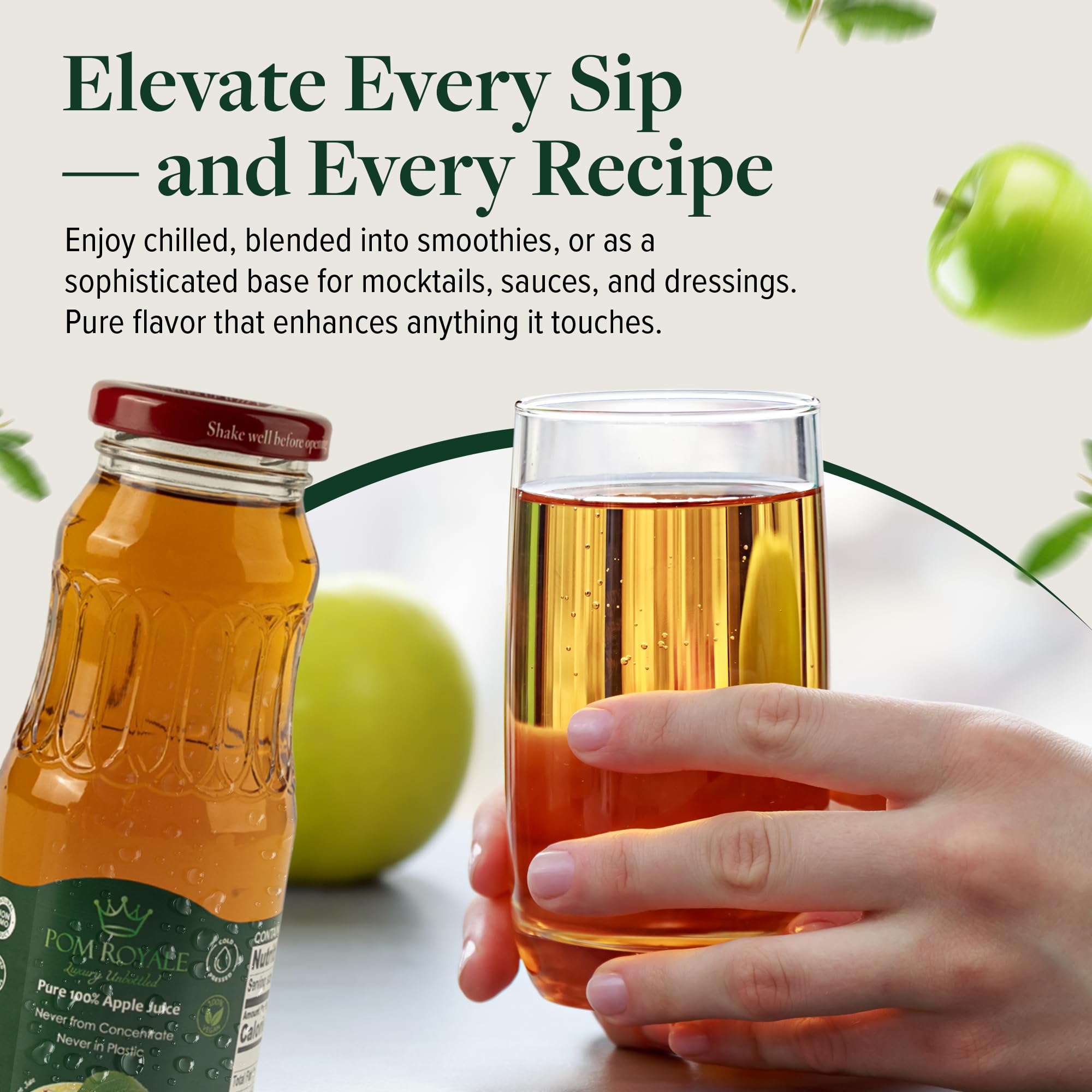 Pure Apple Juice, 8.4oz Glass Bottle (Pack of 12), Cold Pressed Juice, Not from Concentrate, Non-GMO, No Sugar Added, Gluten Free, Kosher Certified, Preservative Free — view 7