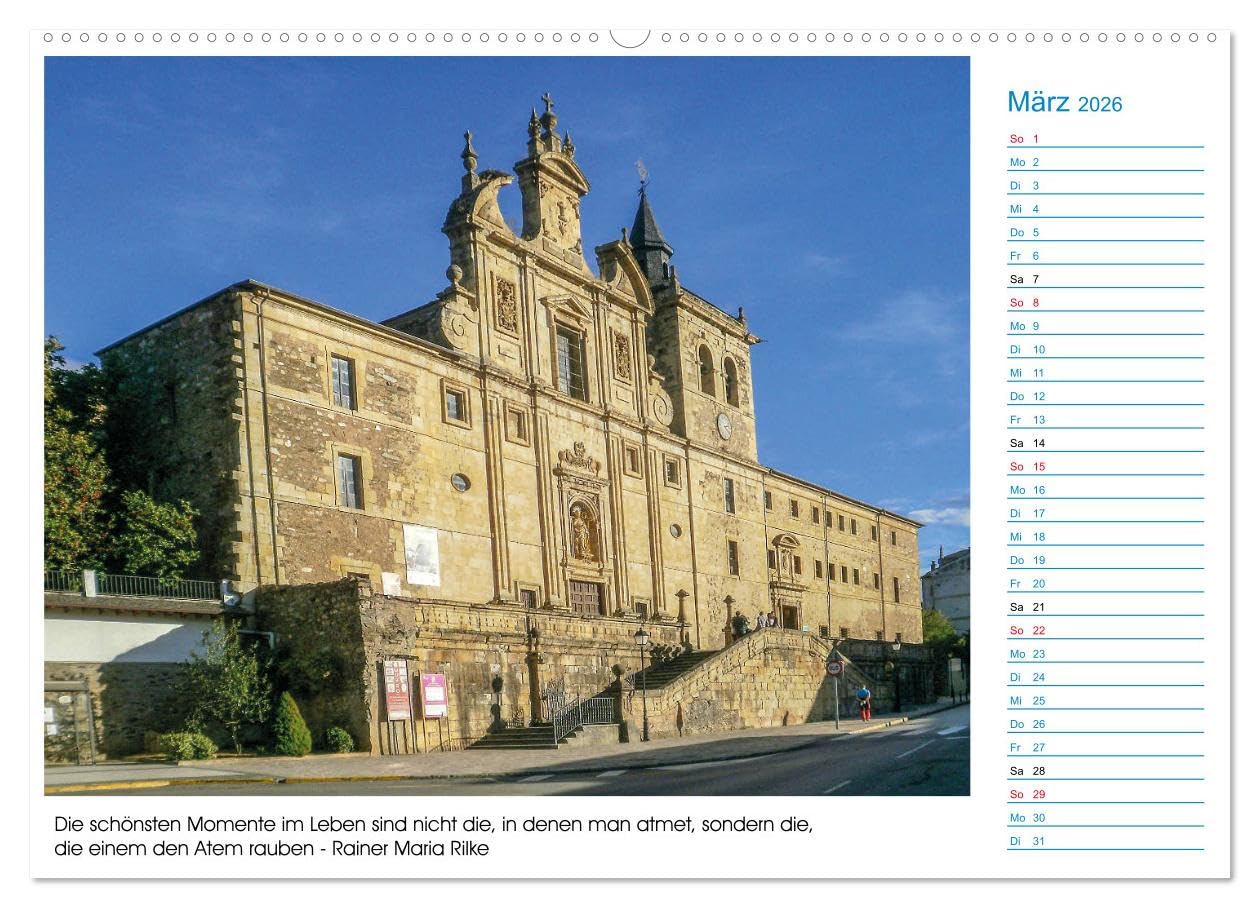 Mein Weg nach Santiago de Compostela mit Zitaten (hochwertiger Premium Wandkalender 2026 DIN A2 quer), Kunstdruck in Hochglanz: Mit diesem Kalender ... de Compostela wandern. (CALVENDO Orte)