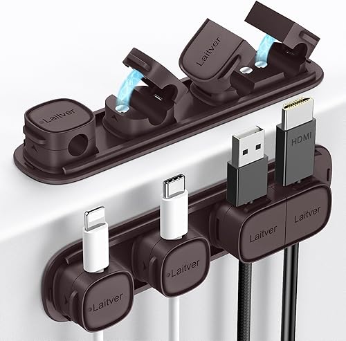 Miniatura 13 de Paquete de 6 clips magnéticos para cables [apertura/bloqueo en 1s], organizador y soporte de cables Laitver con adhesivo fuerte para gestión de