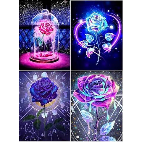 DUGEHO 4P 5D Diamond Painting Full Set, 5D Diamond Painting Pictures with Diamond Painting Accessories Flower DIY Diamond Painting for Home Wall and Entrance Decorations (30 x 40 cm) Cover