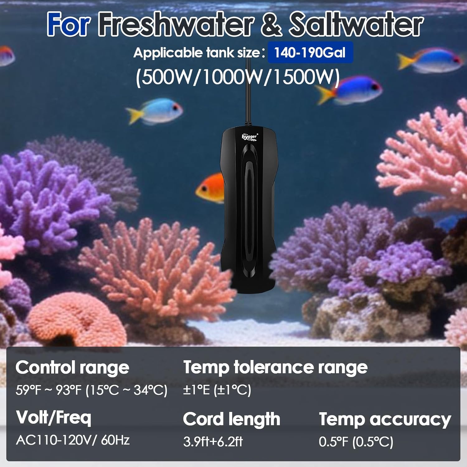 hygger Aquarium Heater Adjustable Triple-Power and New Mode 24/7 Timer LED Aquarium Light
