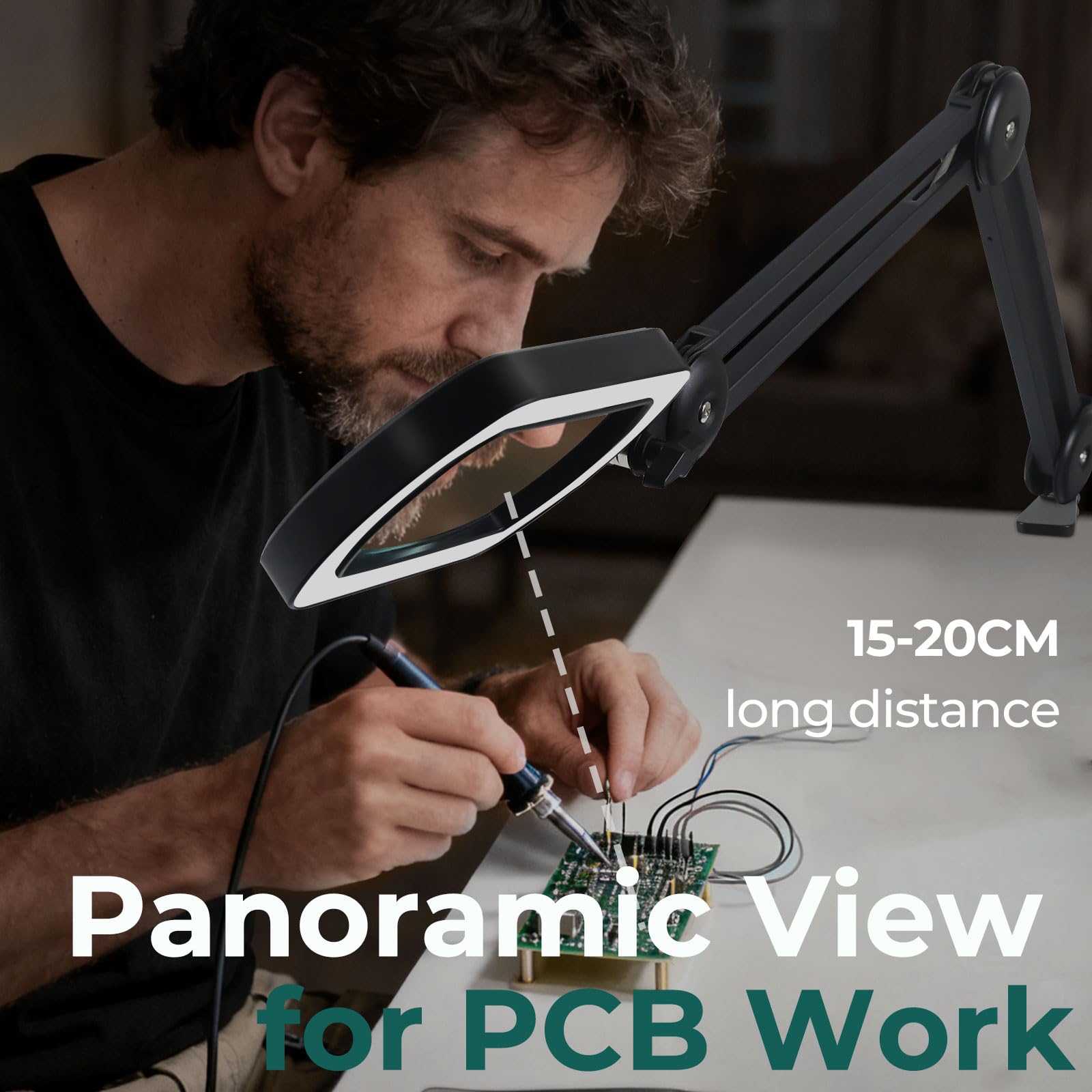 Lampada con lente d’ingrandimento rettangolare – Lente in vetro 10X, visione panoramica, lente con luce per saldatura, modellismo e fai-da-te, area visiva più ampia con chiarezza da bordo a bordo