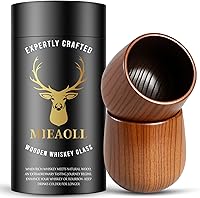 Mieaoll Charred Wooden Whiskey Glasses for Bourbon - Unique Old Fashioned Glasses, Ideal Gift for Dad or Boyfriend, 2 Pack