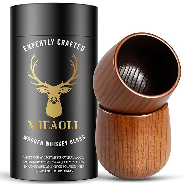 Wooden Whiskey Glass Gifts For Men - Charred Wood Bourbon Whiskey Glasses, Perfect for Men Who Have Everything, Gift for Dad or Boyfriend on Father's Day, Birthday, Christmas, Thanksgiving (2 Pack)